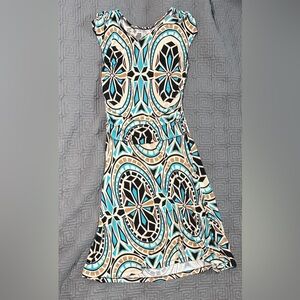 Enfocus Studio Blue and Black Geometric Midi Dress